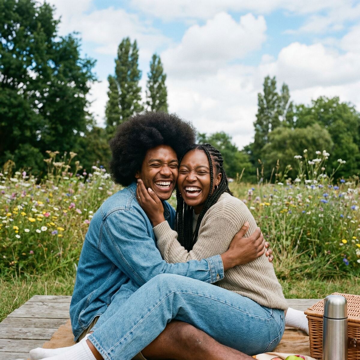 Black couple smiling together while using the RGoals app